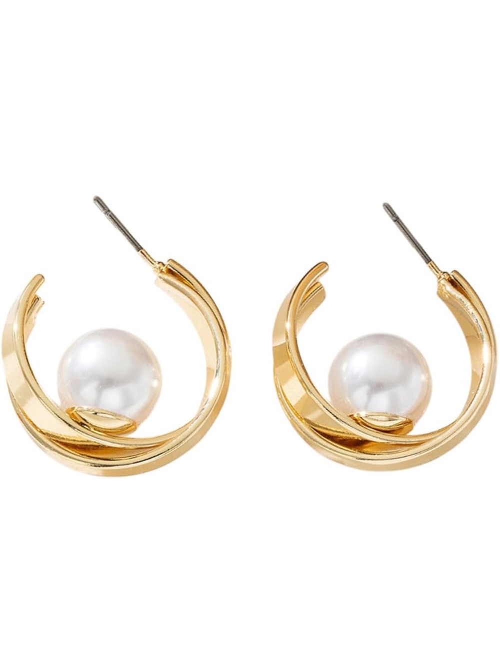 Anthropologie Gold color Hoop Earrings with White Pearl Accent